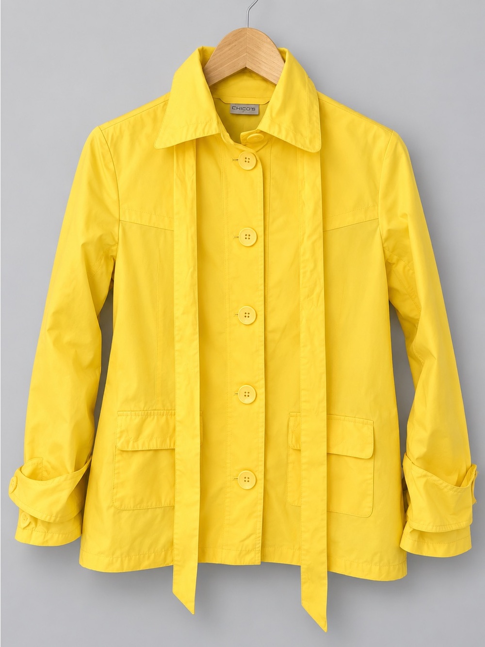 Chico’s Bright Yellow Rain Jacket Belted Lightweight Utility Coat